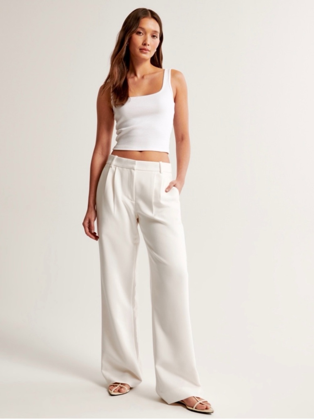 Abercrombie Curve Love Sloane Low-Rise Tailored Wide-Leg Pant in Cream